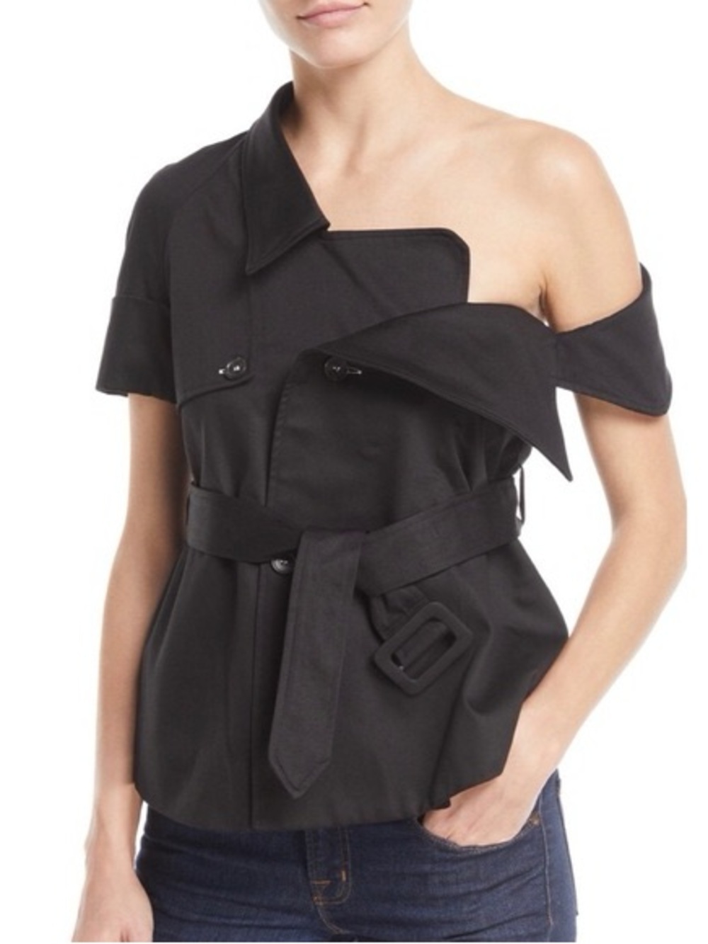 Monographie One-Shoulder Belted Trench Jacket Top Size Large
